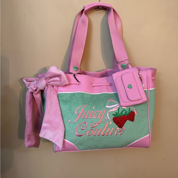 Juicy Couture Handbags - Juicy Couture Pink and Mint Strawberry Tote with Bow